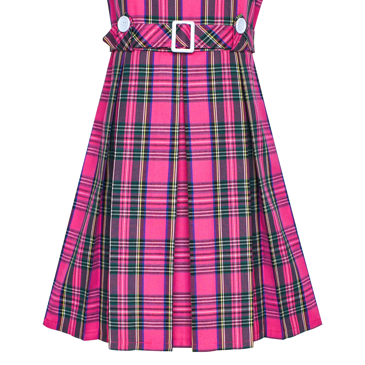 Girls Dress Pink Tartan Button Back School Pleated Hem Size 6-14 Years