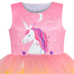 Girls Dress Pink Unicorn Ruffle Rainbow Cake Skirt Size 7-8 Years