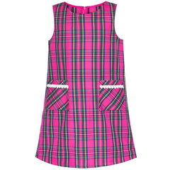 Girls Dress Pink Tartan Back School Uniform Pocket A-line Dress Size 4-10 Years