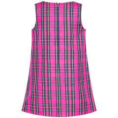 Girls Dress Pink Tartan Back School Uniform Pocket A-line Dress Size 4-10 Years