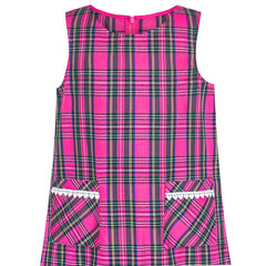 Girls Dress Pink Tartan Back School Uniform Pocket A-line Dress Size 4-10 Years