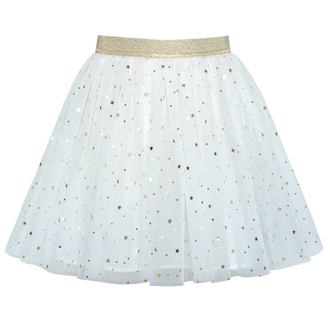 Girls Skirt Off White Sparkling Gold Star Moon Tutu Dance Size 4-12 Years