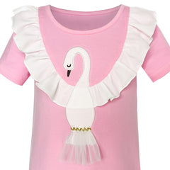 Girls Dress T-shirt Cotton Bird Embroidered Short Sleeve Size 2-6 Years