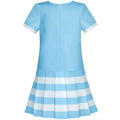 Girls Dress Blue Short Sleeve Pleated Skirt School Uniform Size 6-12 Years