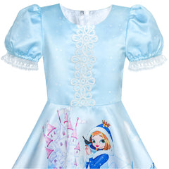 Girls Dress Blue Elsa Anna Snow Castle Party Princess Size 3-8 Years