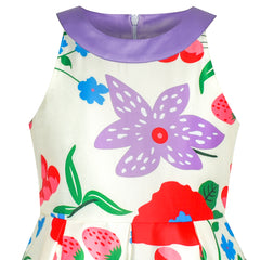 Girls Dress Purple Flower Strawberry Halter Flare Dress Party Size 6-12 Years