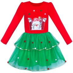 Girls Dress Christmas Santa Long Sleeve Party Dress Size 6-12 Years