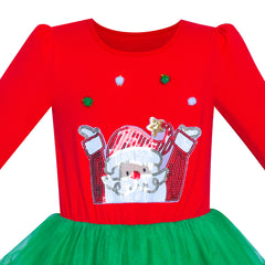 Girls Dress Christmas Santa Long Sleeve Party Dress Size 6-12 Years