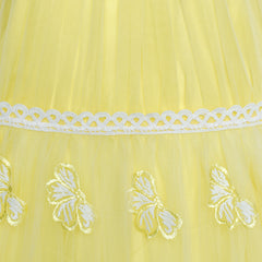 Girls Dress Yellow Butterfly Embroidered Halter Dress Size 5-12 Years