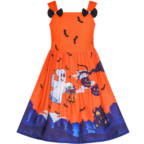 Girls Dress Halloween Ghost Bats Witch Pumpkin Party Costume Size 2-8 Years