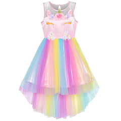 Flower Girls Dress Unicorn Rainbow Halloween Costume Party Size 7-10 Years