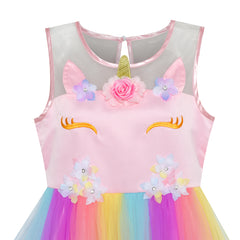 Flower Girls Dress Unicorn Rainbow Halloween Costume Party Size 7-10 Years