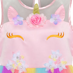 Flower Girls Dress Unicorn Rainbow Halloween Costume Party Size 7-10 Years