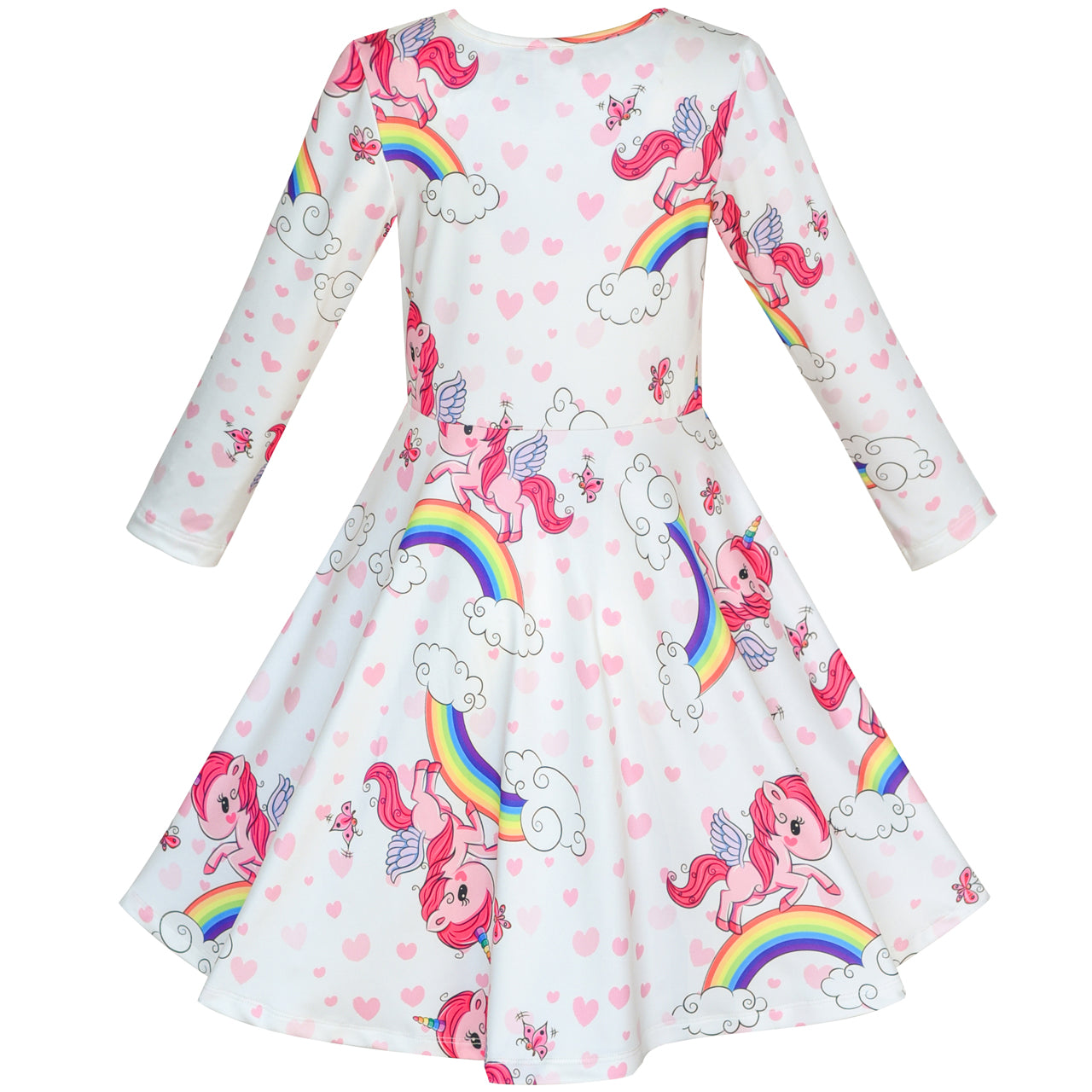Girls Dress Unicorn Rainbow Long Sleeve Casual Dress Size 3-10 Years