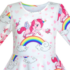 Girls Dress Unicorn Rainbow Long Sleeve Casual Dress Size 3-8 Years