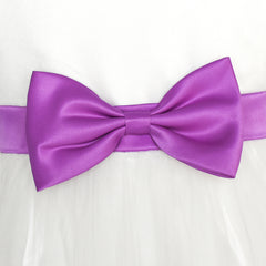 Girls Dress Bow Tie Purple White Color Contrast Lace Flower Size 6-12 Years