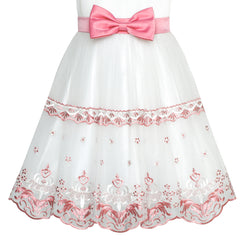 Girls Dress Bow Tie Pink White Color Contrast Lace Flower Size 6-12 Years