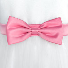 Girls Dress Bow Tie Pink White Color Contrast Lace Flower Size 6-12 Years