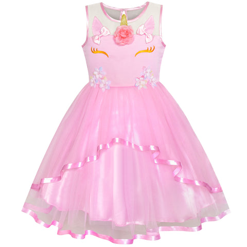 Girls Dress Unicorn Halloween Pink Tulle Princess Party Size 4-10 Years