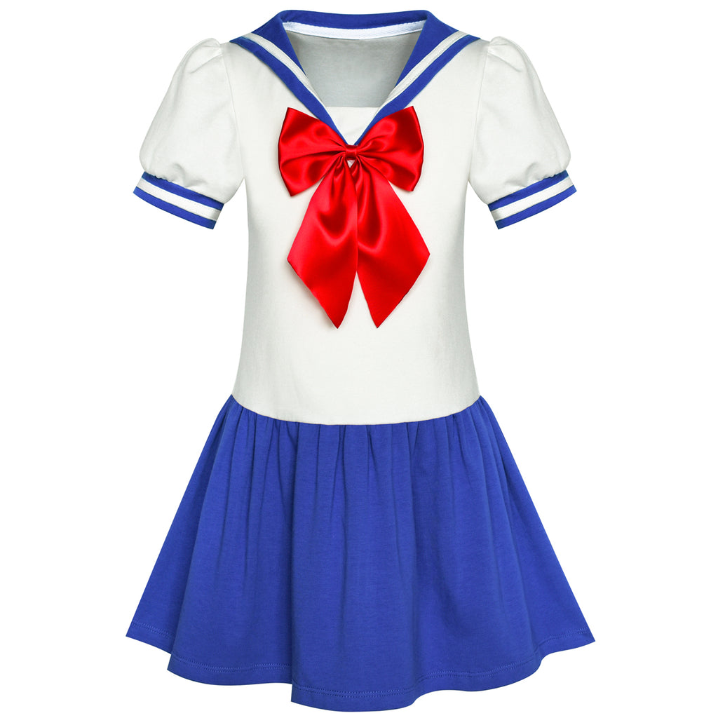 Girls Dress Sailor Moon Cosplay School Uniform Navy Suit Size 6-12 Years