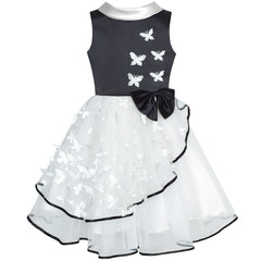 Flower Girls Dress White And Black Butterfly Pageant Party Size 6-12 Years