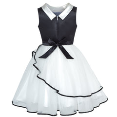 Flower Girls Dress White And Black Butterfly Pageant Party Size 6-12 Years