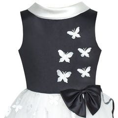 Flower Girls Dress White And Black Butterfly Pageant Party Size 6-12 Years