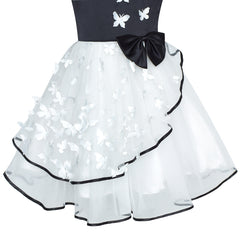 Flower Girls Dress White And Black Butterfly Pageant Party Size 6-12 Years