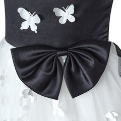 Flower Girls Dress White And Black Butterfly Pageant Party Size 6-12 Years