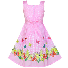 Girls Dress Pink Butterfly Scallop Neckline Size 4-12 Years