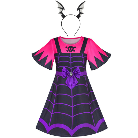 Girls Dress 2-in-1 Vampire Girl Halloween Costume Headband Size 3-8 Years