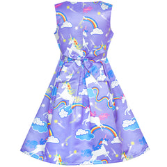 Girls Dress Purple Unicorn Rainbow Pleated Skirt Halloween Size 4-10 Years