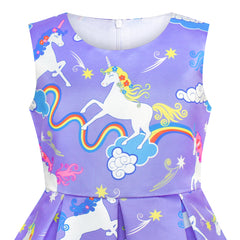 Girls Dress Purple Unicorn Rainbow Pleated Skirt Halloween Size 4-10 Years