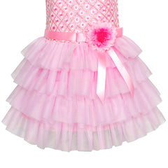 Girls Dress Ruffle Skirt Pink Flower Birthday Party Size 5-12 Years