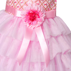 Girls Dress Ruffle Skirt Pink Flower Birthday Party Size 5-12 Years