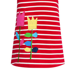 Girls Dress Flower Embroidered Red Stripe Short Sleeve Size 2-6 Years