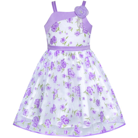 Flower Girls Dress Purple Floral Tank Wedding Party Pageant Size 6-12 Years