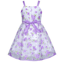 Flower Girls Dress Purple Floral Tank Wedding Party Pageant Size 6-12 Years
