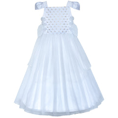Flower Girls Dress White Sparkling Corset Pageant Vintage Size 6-12 Years