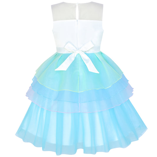 Girls Dress Blue Unicorn Costume Cosplay Princess Halloween Party Size 4-10 Years