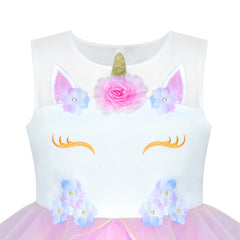 Girls Dress Pink Unicorn Costume Cosplay Princess Halloween Party Size 4-10 Years