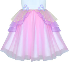Girls Dress Pink Unicorn Costume Cosplay Princess Halloween Party Size 4-10 Years