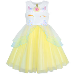 Girls Dress Yellow Unicorn Costume Cosplay Princess Halloween Party Size 4-10 Years