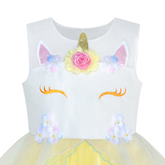 Girls Dress Yellow Unicorn Costume Cosplay Princess Halloween Party Size 4-10 Years