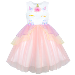 Girls Dress Blush Pink Unicorn Costume Cosplay Princess Halloween Party Size 4-10 Years