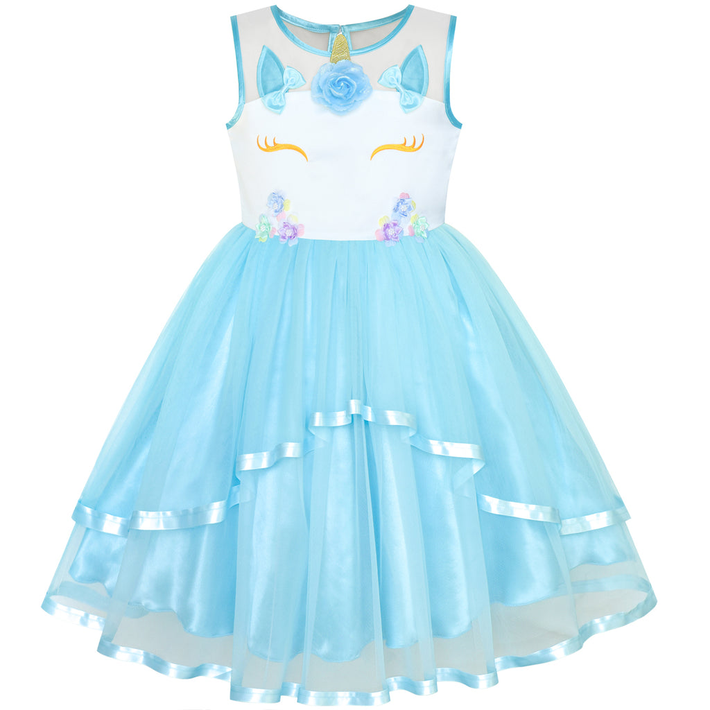 Girls Dress Unicorn Costume Halloween Blue Tutu Princess – Sunny Fashion
