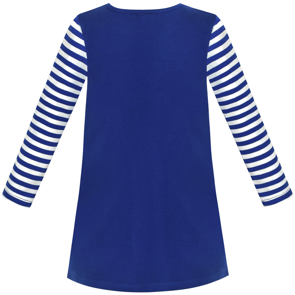 Girls Dress Cotton Long Sleeve Unicorn Embroidery Navy Blue – Sunny Fashion