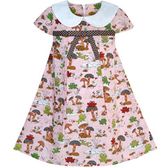 Girls Dress White Collar Frog Mushroom A-line Cotton Causal Size 2-6 Years