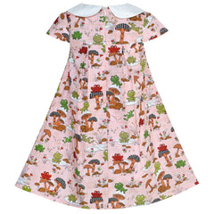 Girls Dress White Collar Frog Mushroom A-line Cotton Causal Size 2-6 Years