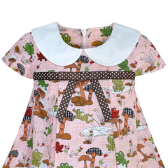 Girls Dress White Collar Frog Mushroom A-line Cotton Causal Size 2-6 Years